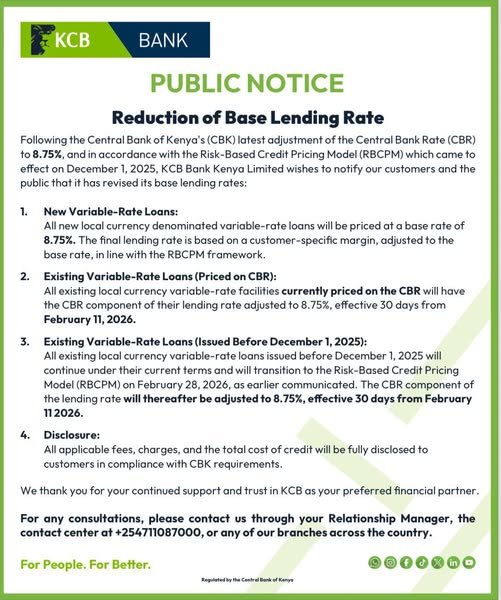 KCB lowers lending rates 